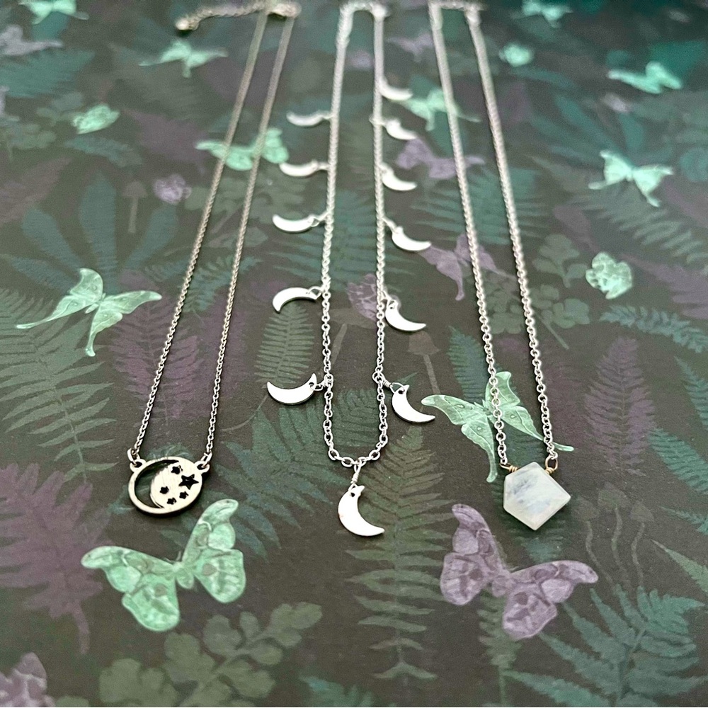 Set of 3 Crescent Moon Crystal Necklaces